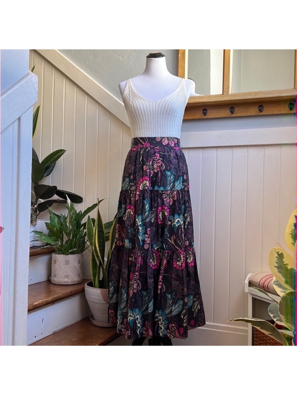 NWOT NICHOLAS The Label Boho Chic Floral Maxi Skirt 100% Cotton